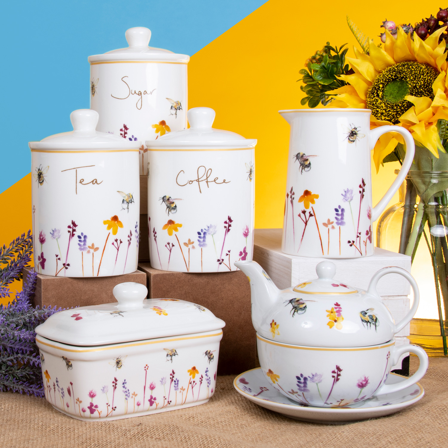 Busy Bees Teapot Afternoon Tea Party Tableware Set Coffee Mugs Storage
